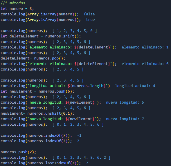 Ejemplos Métodos Arrays 1