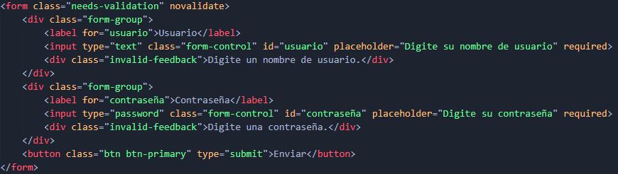 ejemplo validación HTML