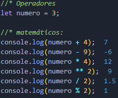 ejemplo operadores Matemáticos