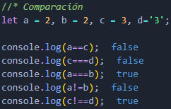 ejemplo operadores Comparación