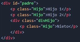 ejemplo selector hijo directo HTML